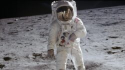 Buzz Aldrin walking on the moon as part of the Apollo 11 mission in 1969 - Newsreel