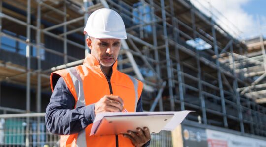 Worker on construction site. | Newsreel