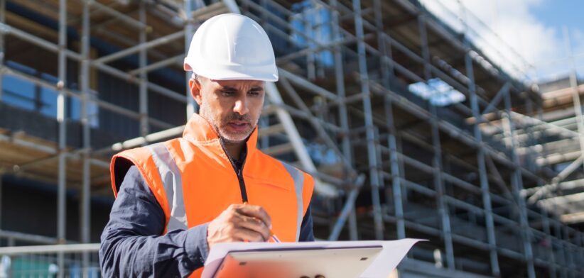 Worker on construction site. | Newsreel