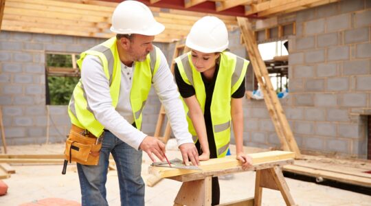 Builder with apprentice. | Newsreel