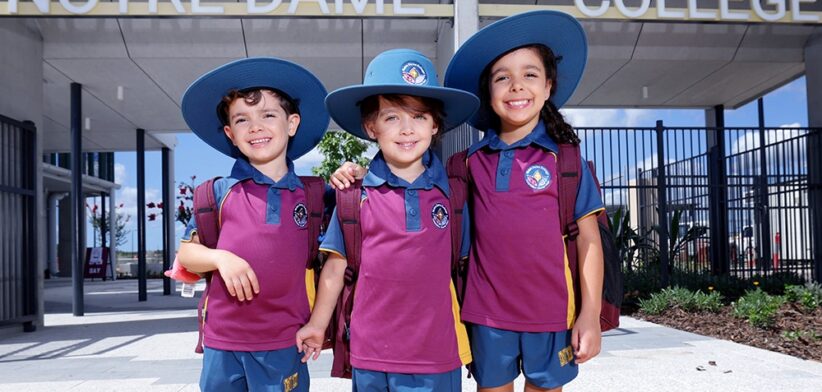 Notre Dame College Prep students and triplets Benji, Chloe and Lilly. | Newsreel