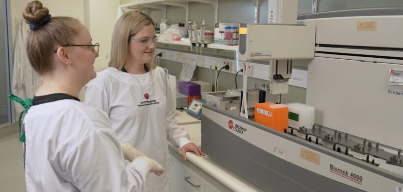 QIMR Berghofer researcher Dr Brittany Mitchell, right, and colleague. | Newsreel