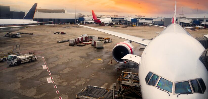 Airport scene at sunset. | Newsreel