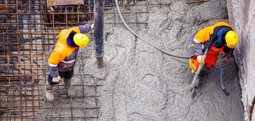 Concrete being poured on a construction site. | Newsreel