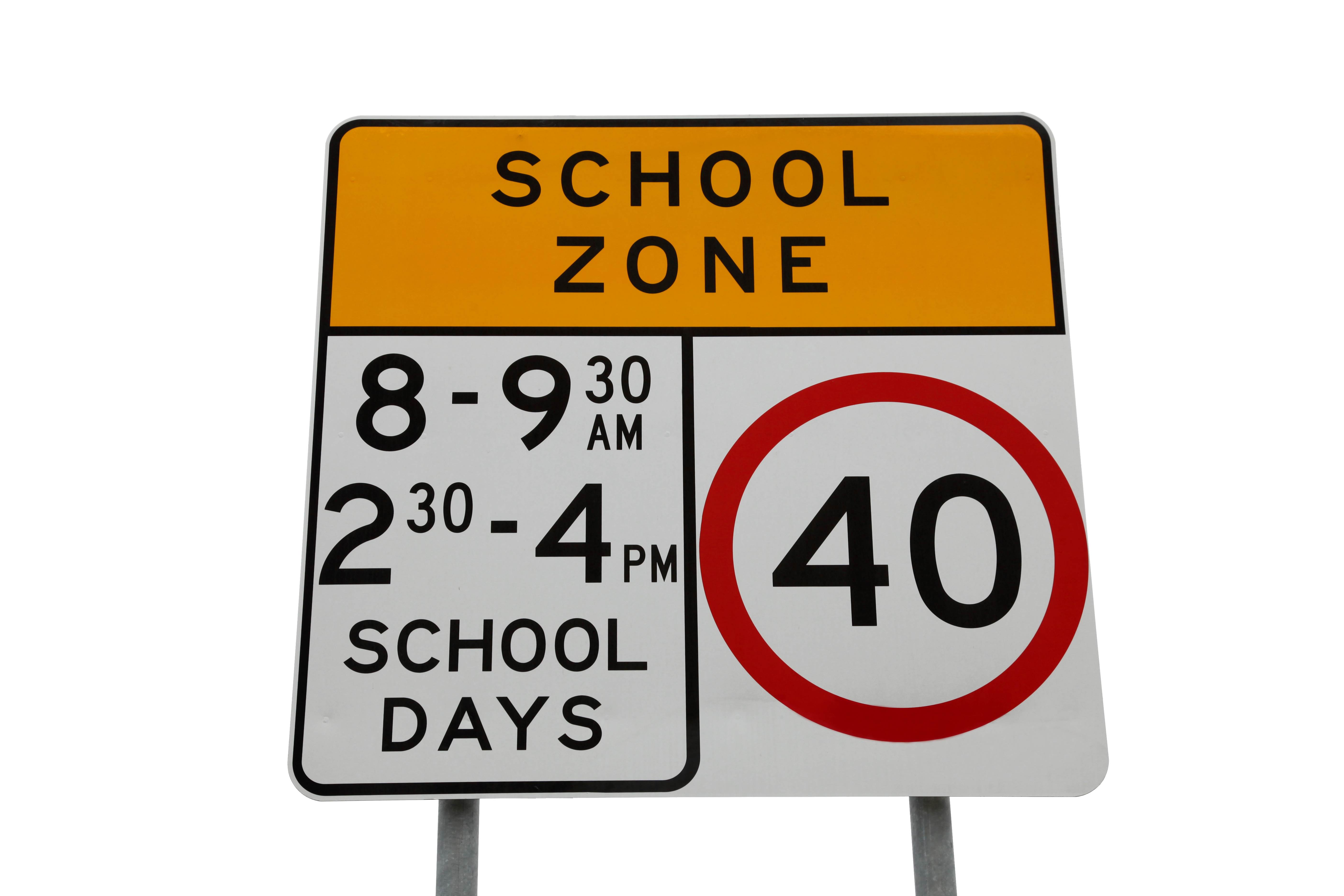 School zone 40 km/h sign. | Newsreel