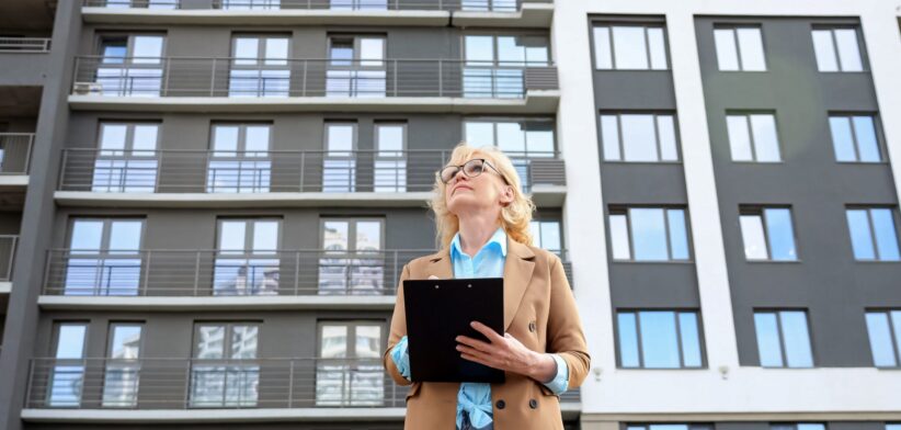 Woman outside block of units. | Newsreel