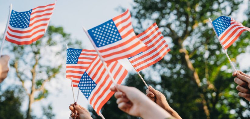 US flags.