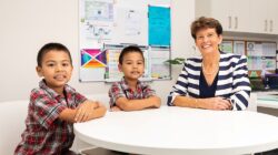 St Flannan’s School Zillmere Principal Cheryl Bell and students. | Newsreel