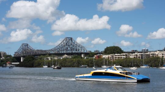 Brisbane ferry and Story Bridge, Queensland, Australia. | Newsreel