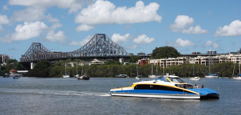 Brisbane ferry and Story Bridge, Queensland, Australia. | Newsreel