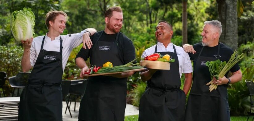 The Curated Plate chefs Tom Hitchcock (Spirit House), James Fraser (Rice Boi), Peter Kuruvita (TCP Culinary Director) and Danial Jarrett (The Tamarind)