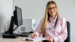 Doctor in her office. | Newsreel