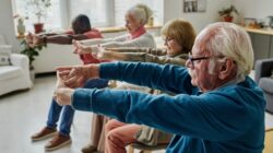 Group of elderly people exercising. | Newsreel