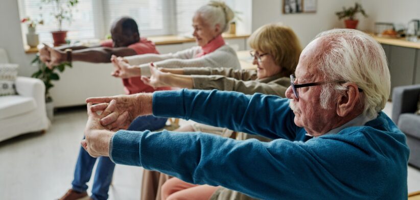 Group of elderly people exercising. | Newsreel