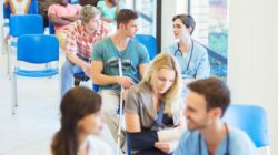 People in hospital waiting room. | Newsreel