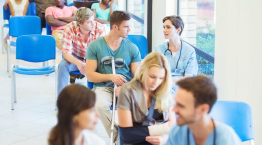 People in hospital waiting room. | Newsreel