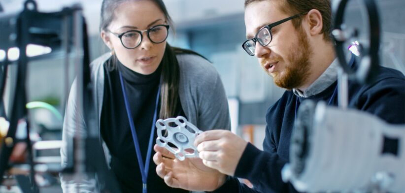 Scientists looking at prototype. | Newsreel