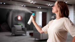 Woman spraying air freshener. | Newsreel