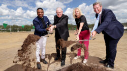 (From left to right) St Bonaventure’s College Parish Priest Father Onyema, His Grace Archbishop Mark Coleridge, BCE’s Executive Director Dr Sally Towns, Foundation Principal Anthony Elmore. | Newsreel