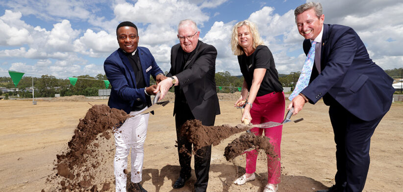 (From left to right) St Bonaventure’s College Parish Priest Father Onyema, His Grace Archbishop Mark Coleridge, BCE’s Executive Director Dr Sally Towns, Foundation Principal Anthony Elmore. | Newsreel