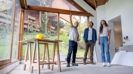 Couple and builder in new home. | Newsreel