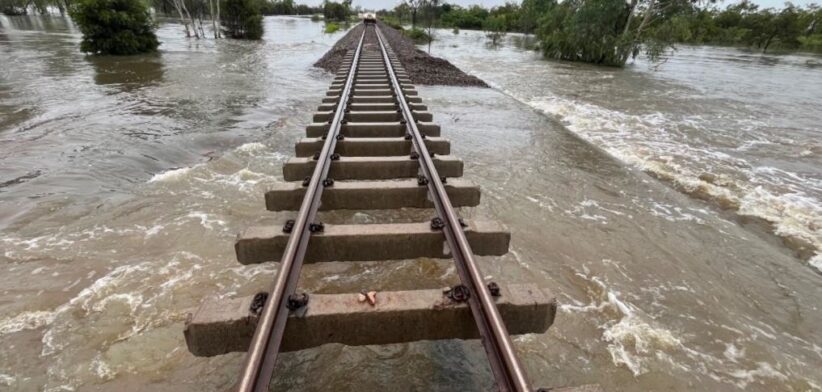 Flooded rail line. \ Newsreel