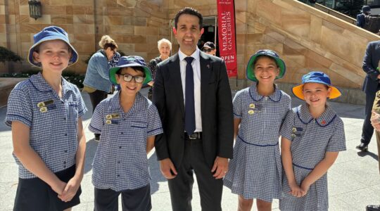 Queensland Premier David Crisafulli with students from St Williams Primary School, Grovely. | Newsreel
