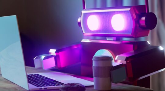 Robot watching computer. | Newsreel
