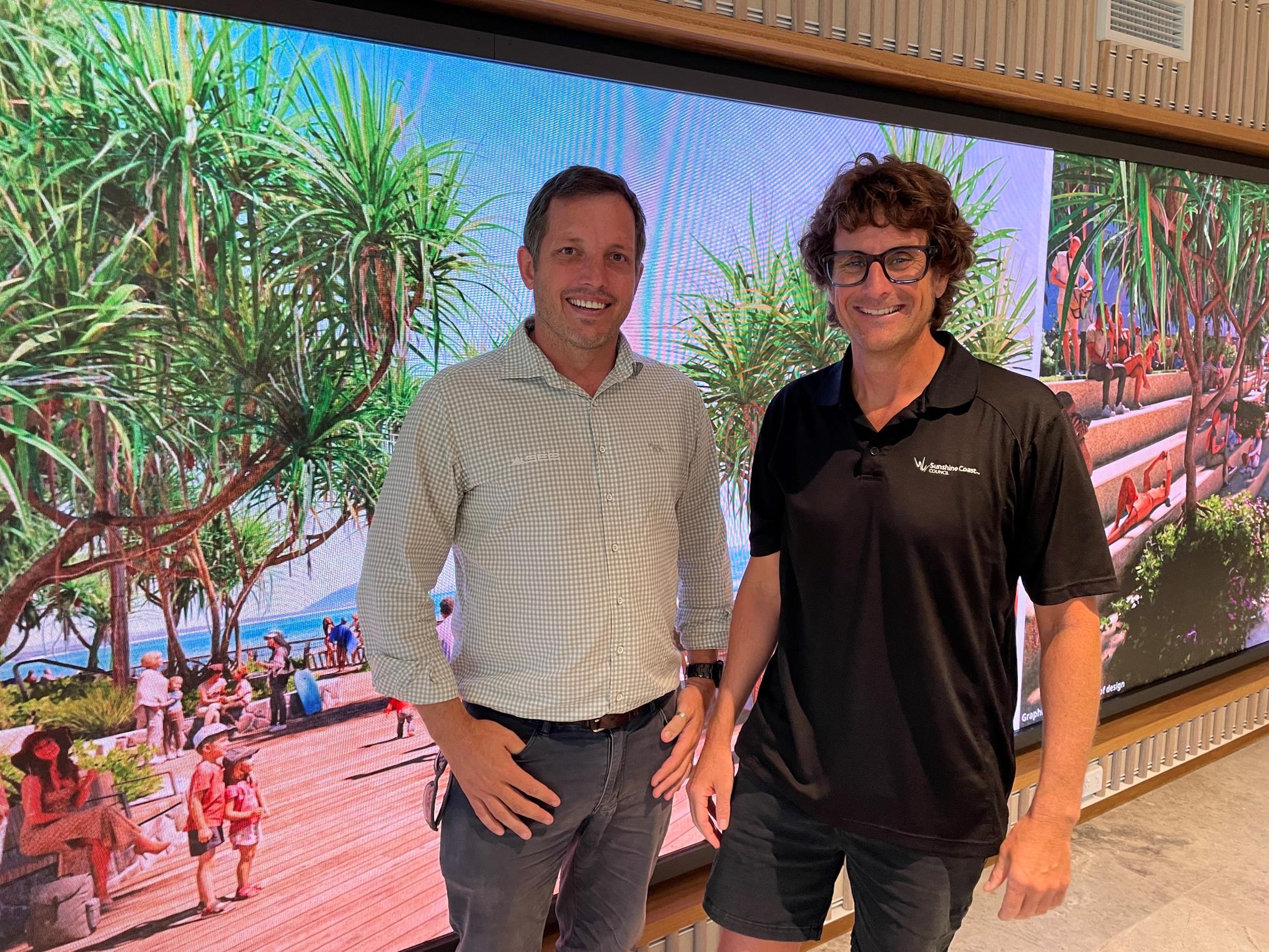 SEE Group Chief Executive Officer Joel Barnes, left, with Sunshine Coast Environment and Liveability Portfolio Councillor Tim Burns. | Newsreel