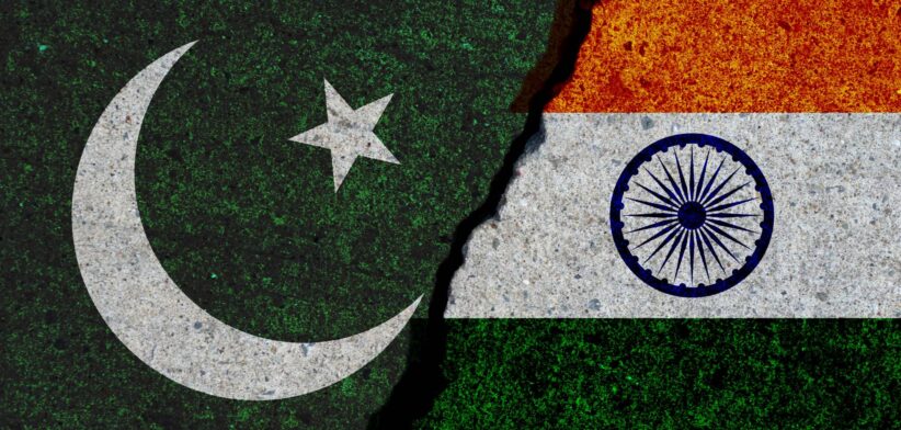Pakistan and India flags. \ Newsreel