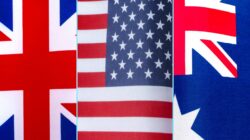 United Kingdom, United States and Australian flags.