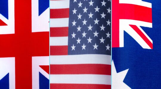 United Kingdom, United States and Australian flags.
