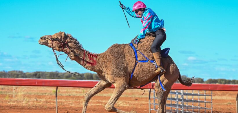 Emily Sansom in camel racing action 1