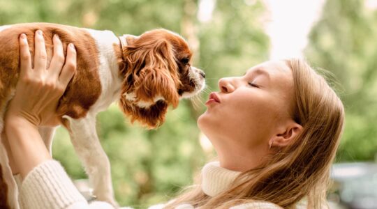 Woman kissing dog. | Newsreel