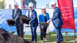City of Moreton Bay Mayor Peter Flannery, Queensland Housing and Public Works Minister Sam O'Connor, City of Moreton Bay Deputy Mayor Jodie Shipway, Y Queensland CEO Damian Foley. | Newsreel