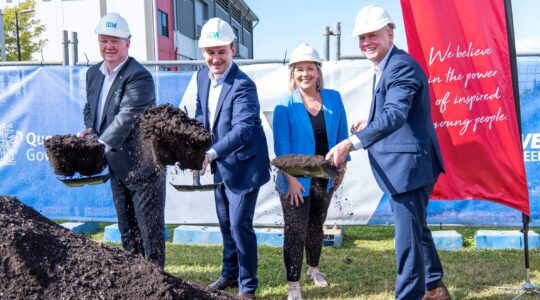 City of Moreton Bay Mayor Peter Flannery, Queensland Housing and Public Works Minister Sam O'Connor, City of Moreton Bay Deputy Mayor Jodie Shipway, Y Queensland CEO Damian Foley. | Newsreel