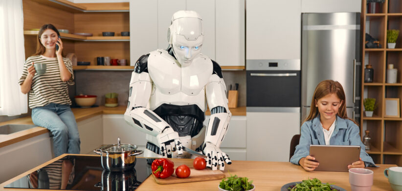 Robot with family at home