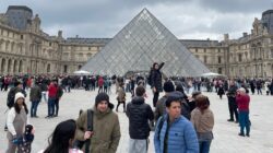 Crowds outside the Louvre in Paris