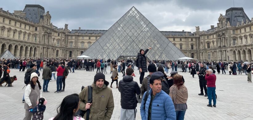 Crowds outside the Louvre in Paris