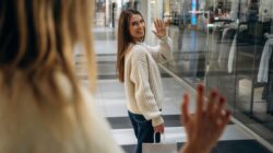 Shopper waving goodbye.