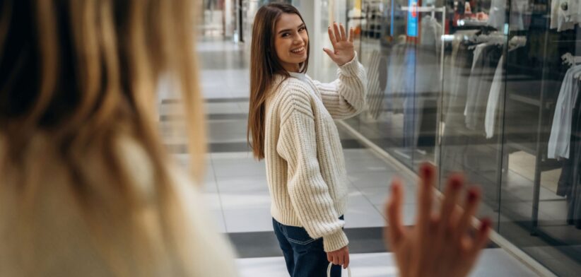 Shopper waving goodbye.