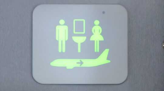 Aircraft toilet sign. | Newsreel