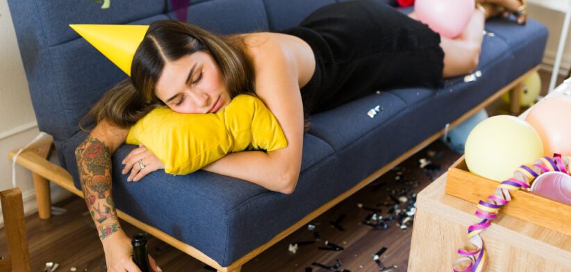 Woman sleeping after party. | Newsreel