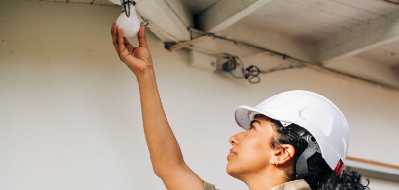 Woman changing light bulb. | Newsreel