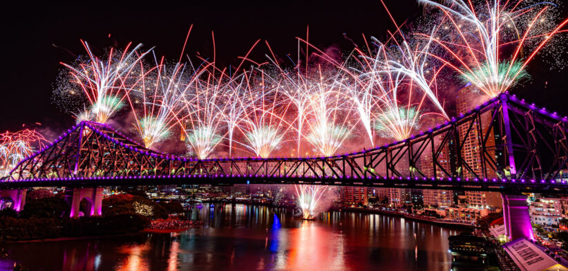 Fireworks display on the occasion of River Fire 2023 – as seen from Wilson Outlook Reserve