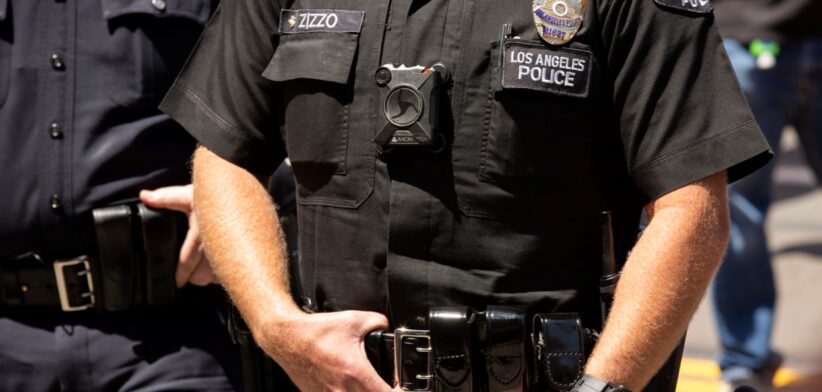 US Police officer with body camera. | Newsreel