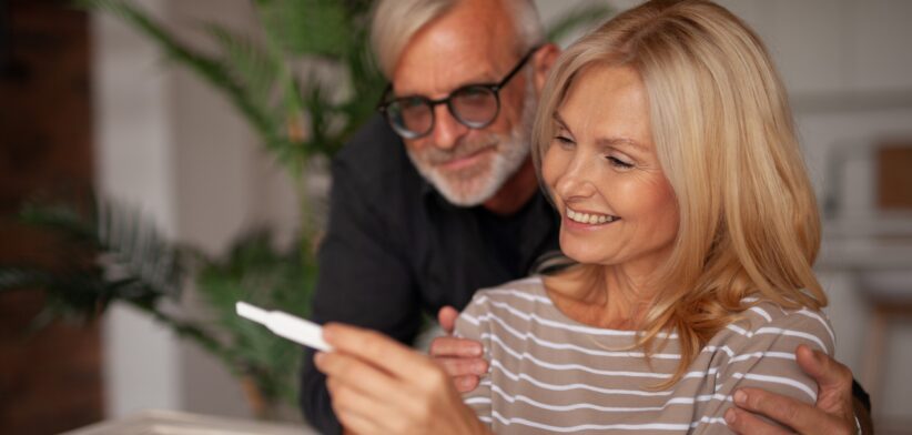 Mature couple looking at pregnancy test. | Newsreel