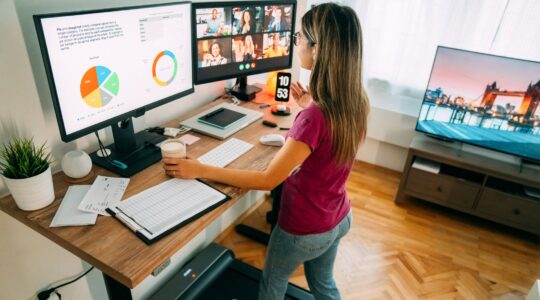 Woman working from home.