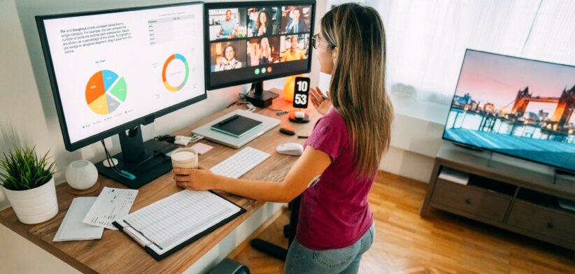 Woman working from home.