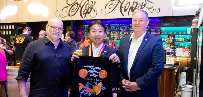 Hip Hops Head Brewer Shaun Reeves, Mayor of Sanyo-Onoda, Japan Goji Fujita and City of Moreton Bay Mayor Peter Flannery